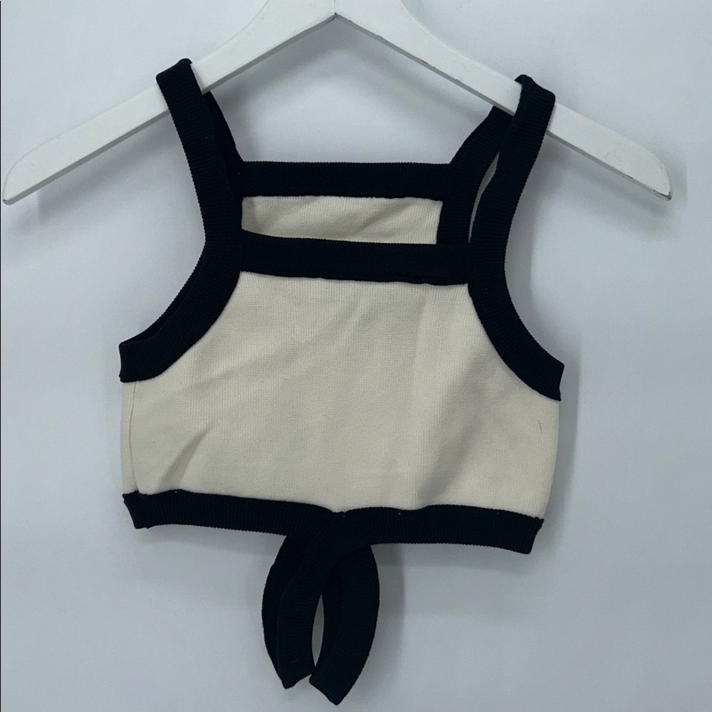 Bershka Cream and Black Knit Top Strappy Cut-Out Top Contrast Straps Sz M - Picture 4 of 7